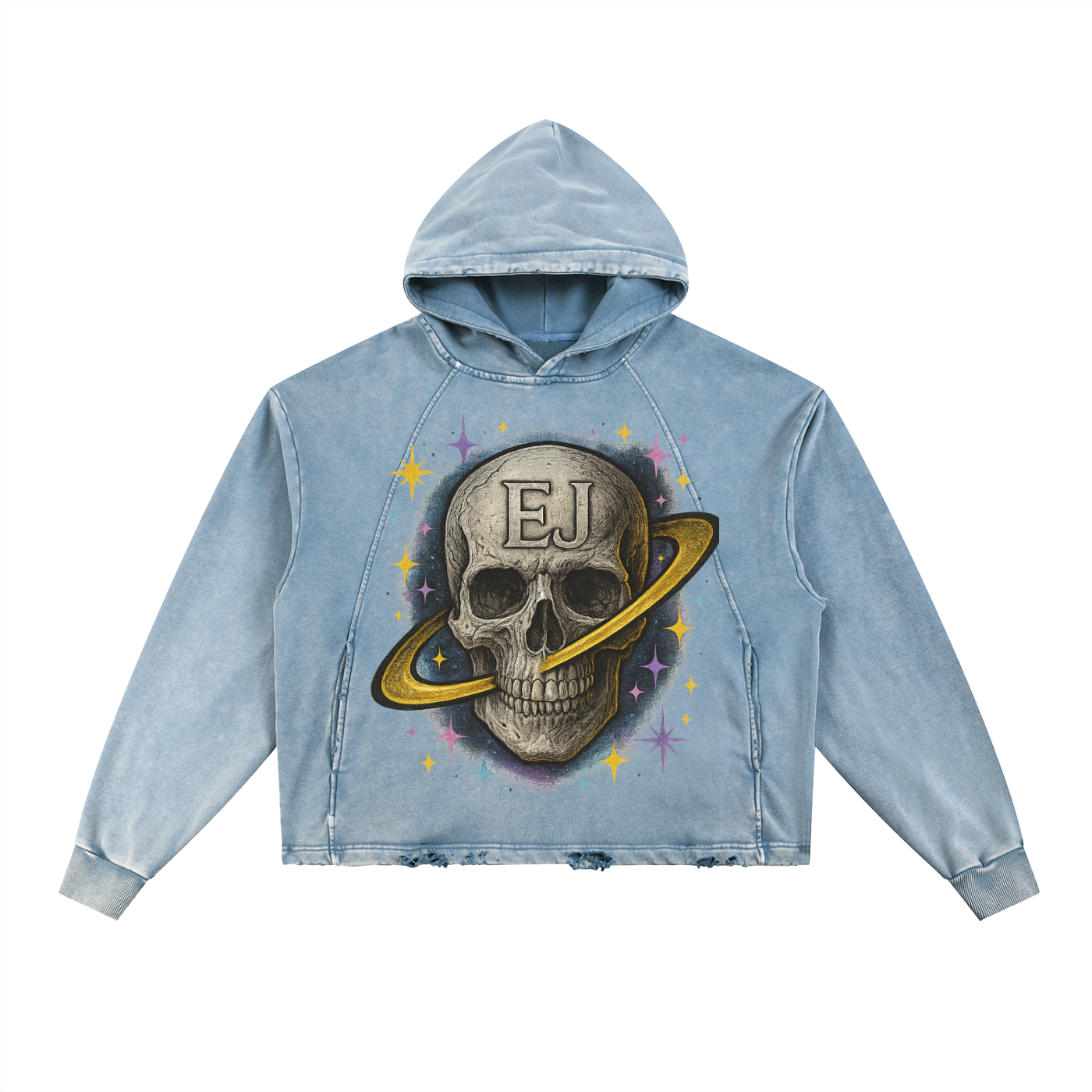 Vintage Washed Frayed-Hem Hoodie