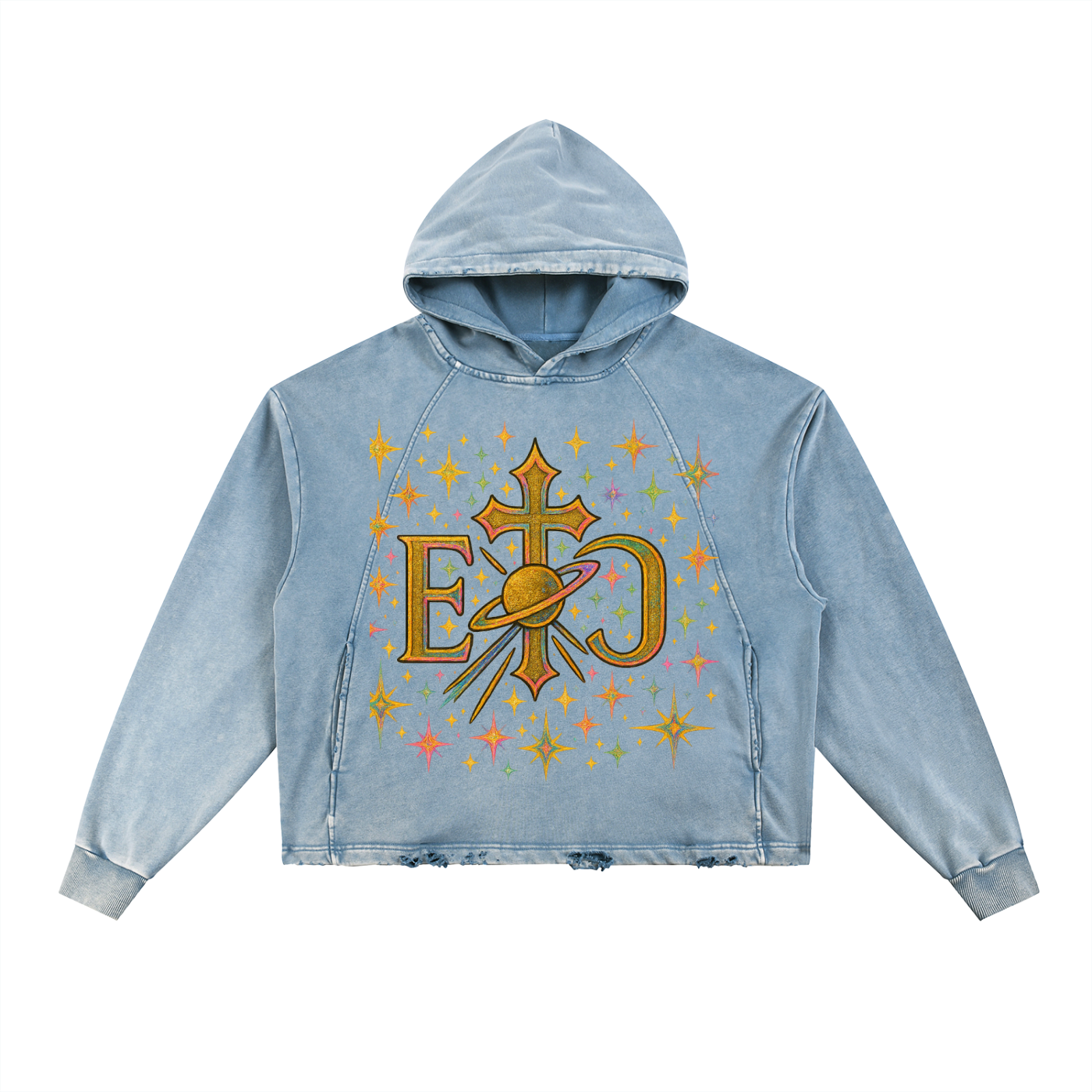 Vintage Washed Frayed-Hem Hoodie