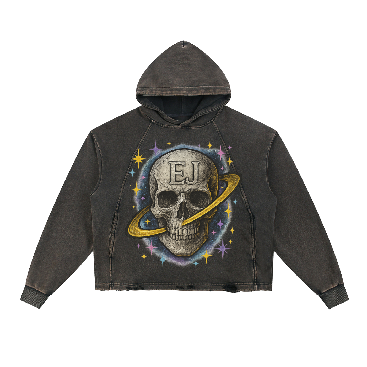 Vintage Washed Frayed-Hem Hoodie