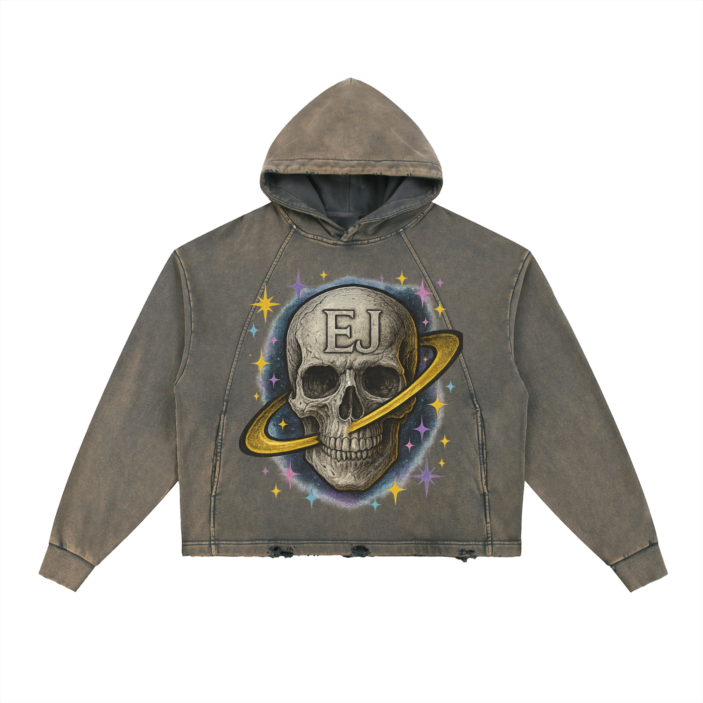 Vintage Washed Frayed-Hem Hoodie
