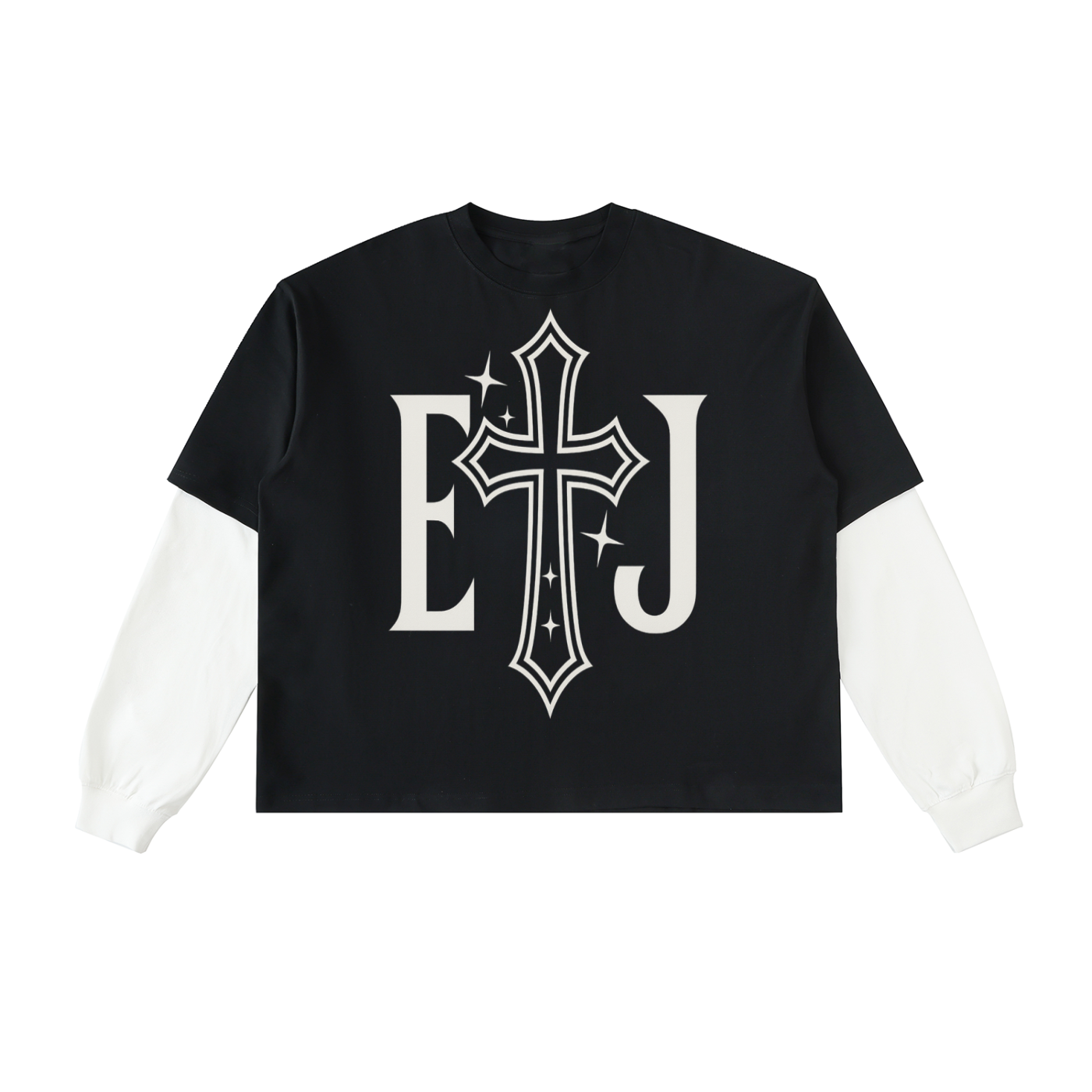 Layered Contrast Sleeve Cotton T-Shirt