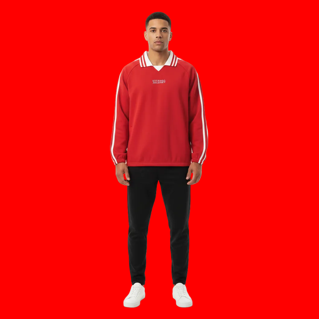 Contrast Striped Lapel Collar Sweatshirt