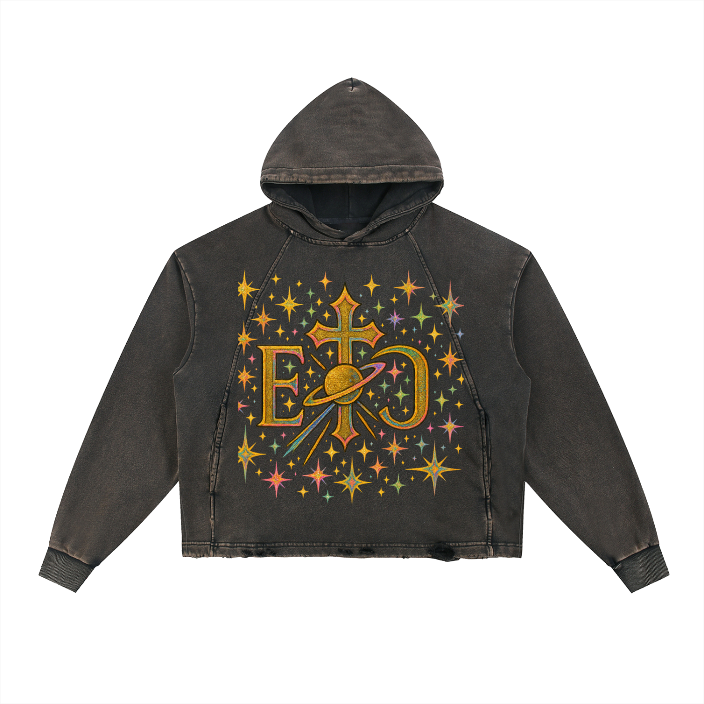 Vintage Washed Frayed-Hem Hoodie