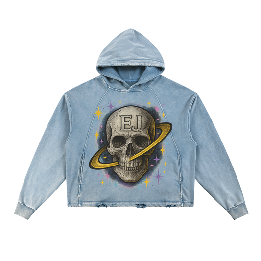 Vintage Washed Frayed-Hem Hoodie