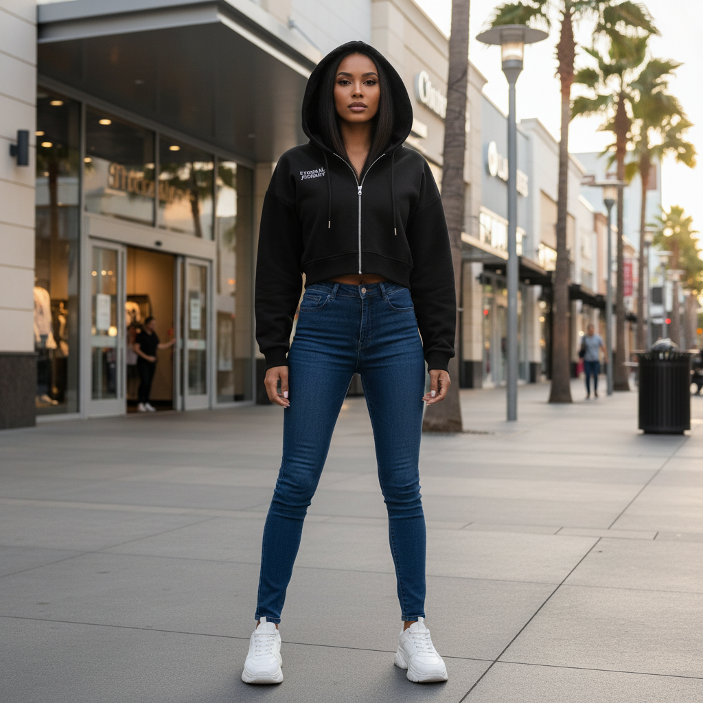 Essential Cropped Zip-Up Hoodie