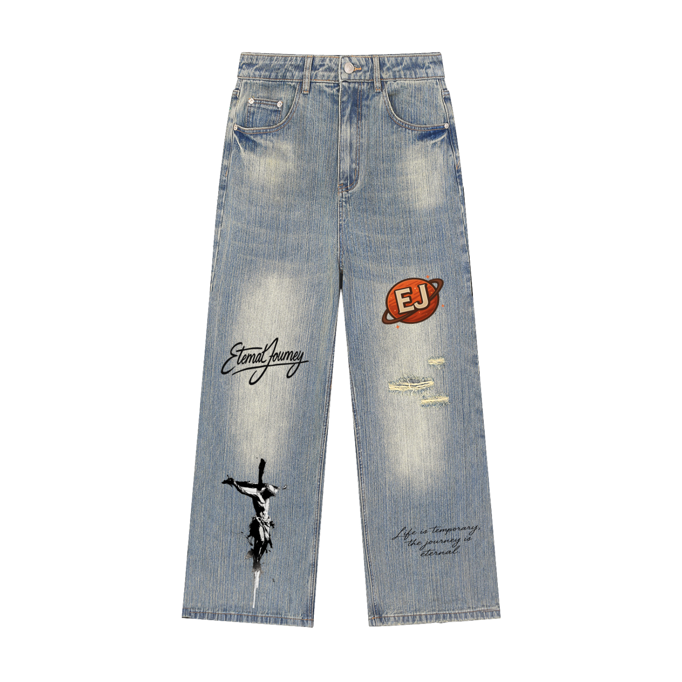 Vintage Wash Distressed Denim Jeans