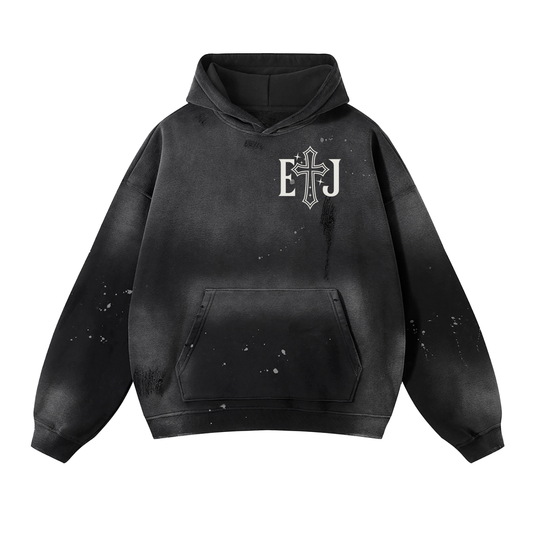 Vintage Washed Frayed Fleece Hoodie