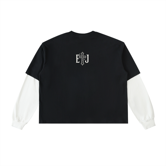 Layered Contrast Sleeve Cotton T-Shirt