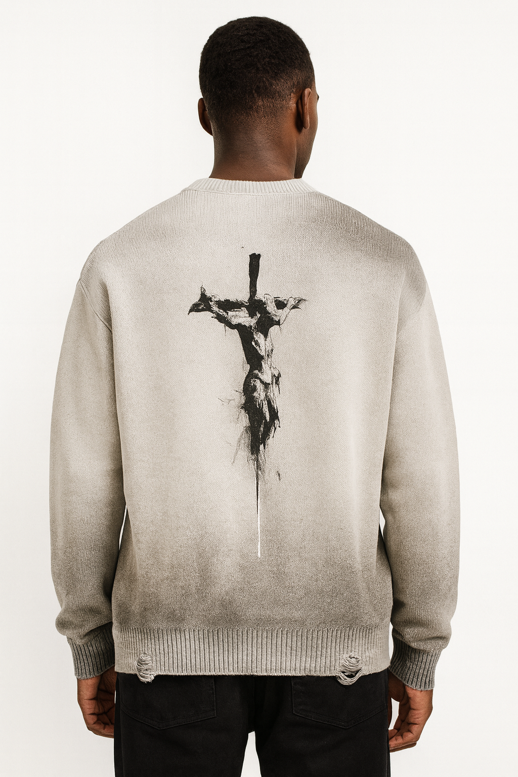 Sun Fade Distressed Ripped Crewneck sweater