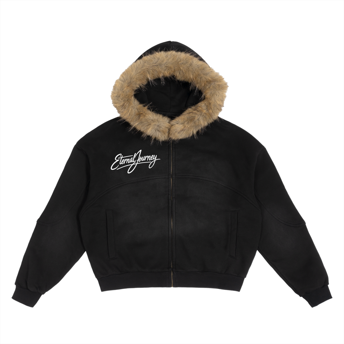 Sun Fade Boxy Detachable Fur Hoodie