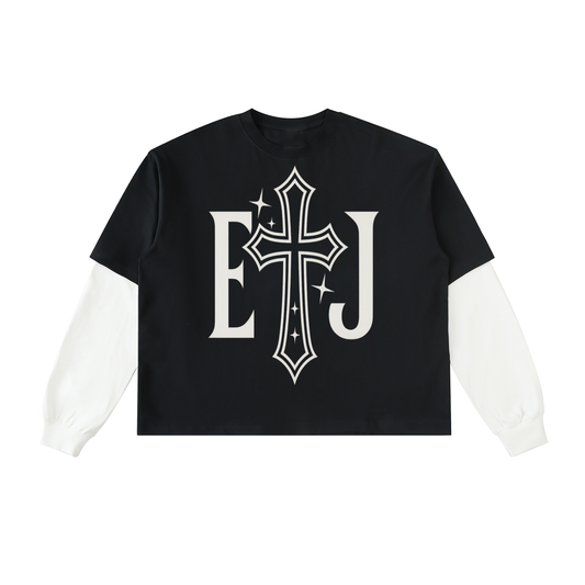 Layered Contrast Sleeve Cotton T-Shirt