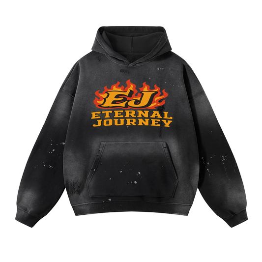 Vintage Washed Frayed Fleece Hoodie