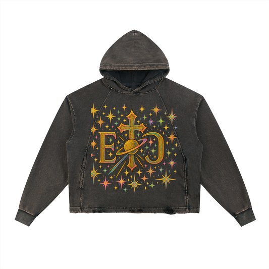 Vintage Washed Frayed-Hem Hoodie